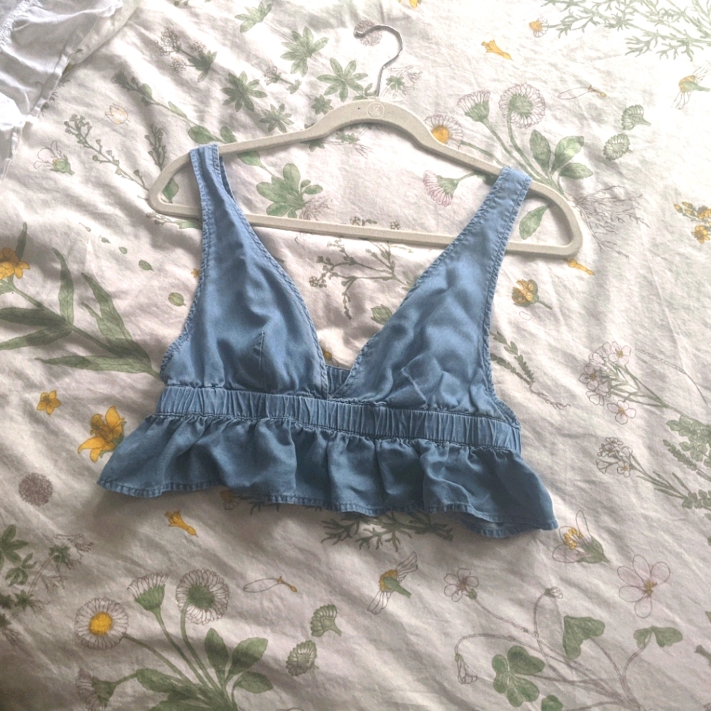 Aerie denim peplum crop top